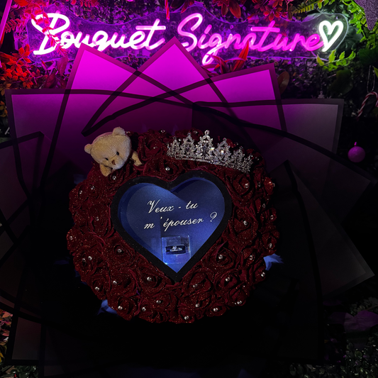 Bouquet Signature de demande en mariage de 45 roses avec LED